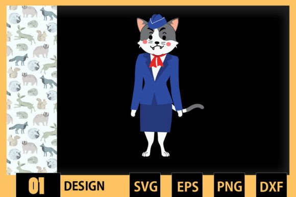 Cat Airline Staff Embroidery Design