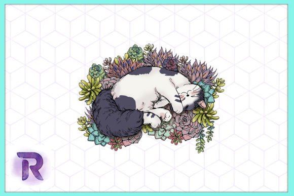 Cute Lazy Cat Floral Painting PNG